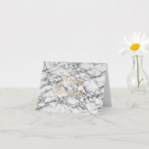 White Marble Gold Text Birthday Card