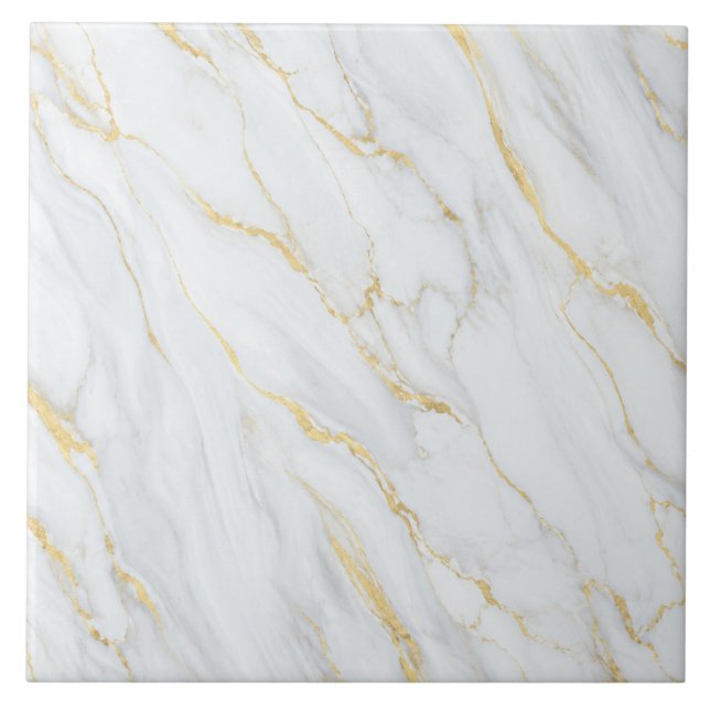 White Marble Gold Vein Pattern Ceramic Tile (Front)