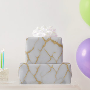 White Marble & Gold Veins   Luxury Wrapping Paper