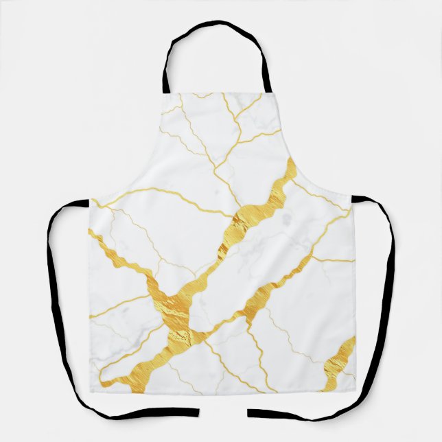 White Marble Gold Veins Pattern Apron (Front)