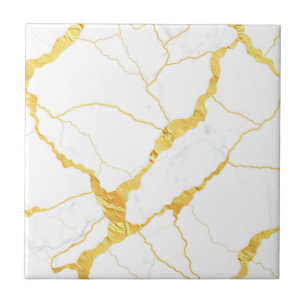White Marble Gold Veins Pattern Ceramic Tile
