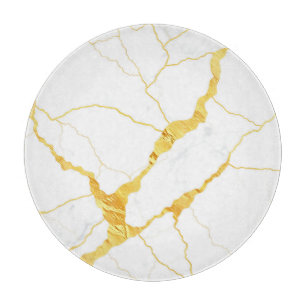White Marble Gold Veins Pattern Cutting Board