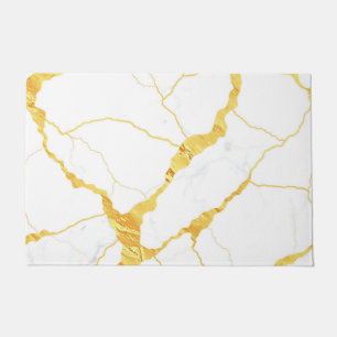 White Marble Gold Veins Pattern Doormat