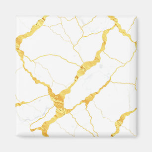 White Marble Gold Veins Pattern Magnet