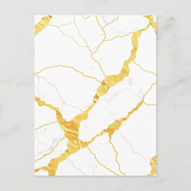 White Marble Gold Veins Pattern Postcard (Front)