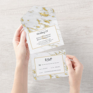White Marble Golden Glitter  Wedding Invitation