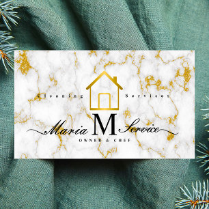 white marble golden house design cleaning service business card