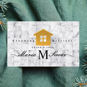 white marble golden house design cleaning service  business card