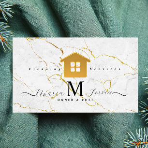 white marble golden house design cleaning service  business card