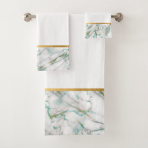 WHITE MARBLE GREEN GOLD BATHROOM TOWEL SET