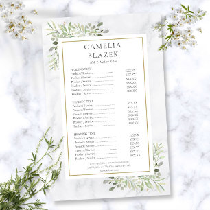 White Marble Greenery Salon Service Menu