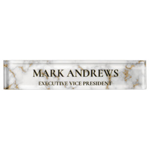 White Marble Grey & Gold Veining Nameplate