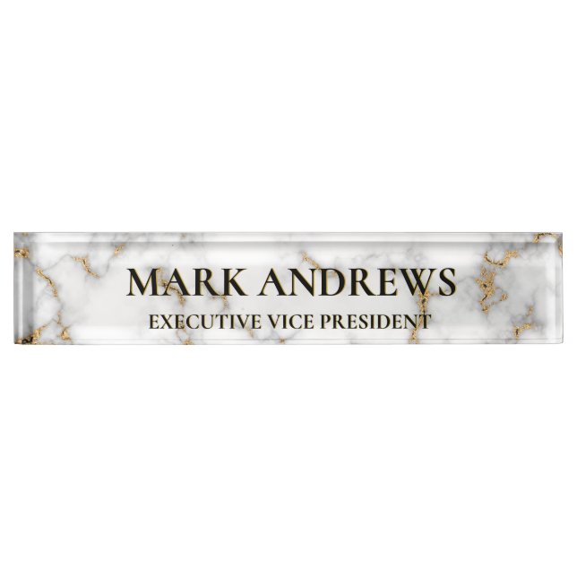 White Marble Grey & Gold Veining Nameplate (Front)