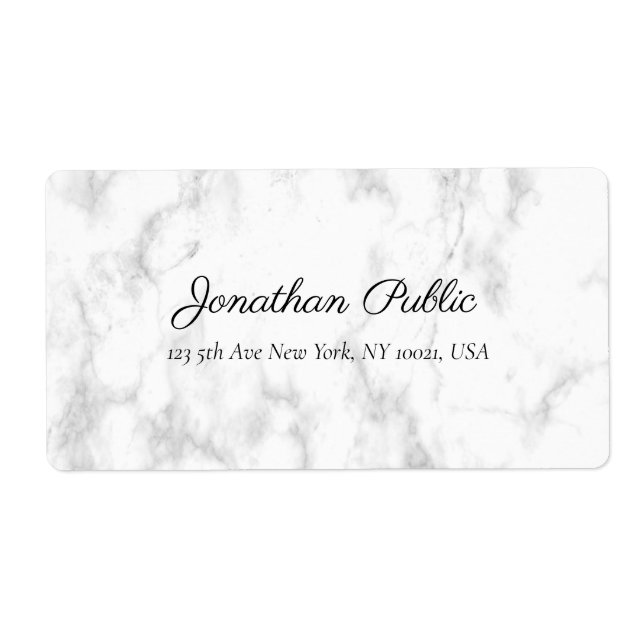 White Marble Hand Script Luxury Shipping Address (Front)