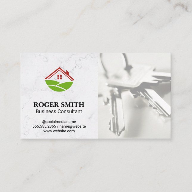 White Marble | House Icon | Keys Business Card (Front)