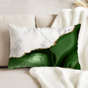 White Marble Hunter Green Agate Gold Glitter Decorative Cushion