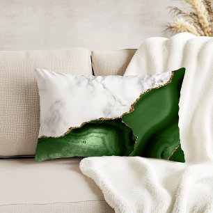 White Marble Hunter Green Agate Gold Glitter Decorative Cushion