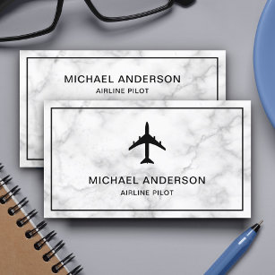 White Marble Jet Aircraft Aeroplane Airline Pilot Business Card