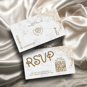 White Marble Lace QR RSVP Muslim Wedding Website Enclosure Card