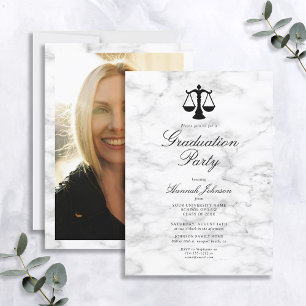 White Marble Law School Photo Graduation Party Invitation