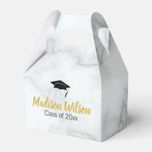 White Marble Look Graduation Party Thank You Favour Box