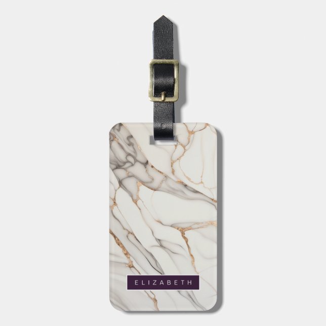 White Marble Luggage Tags (Front Vertical)