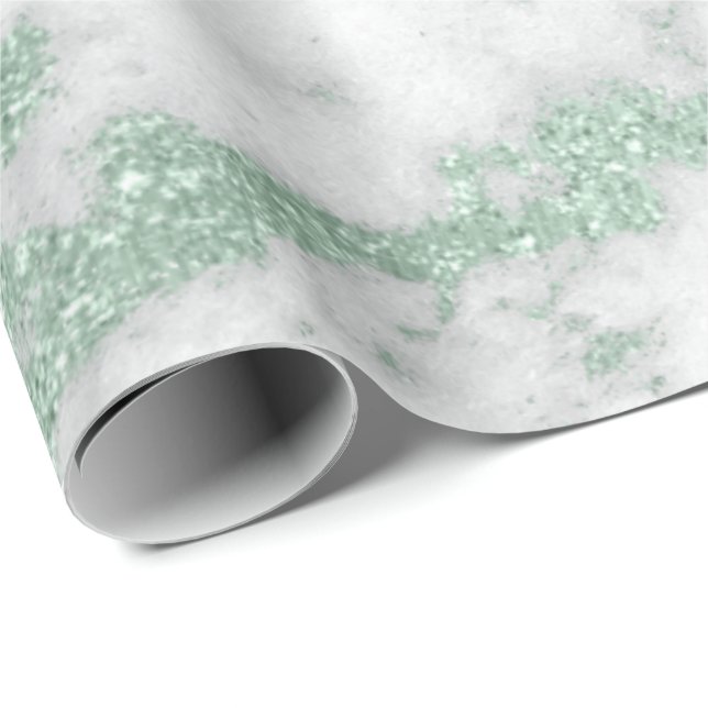 White Marble Mint Green Glitter Silver Grey Wrapping Paper (Roll Corner)
