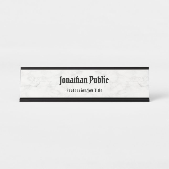 White Marble Modern Elegant Template Professional Desk Name Plate (Front)