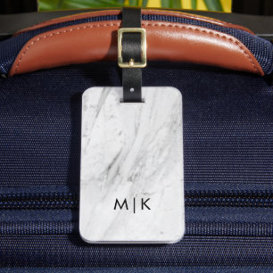 White Marble Modern Monogram Luggage Tag
