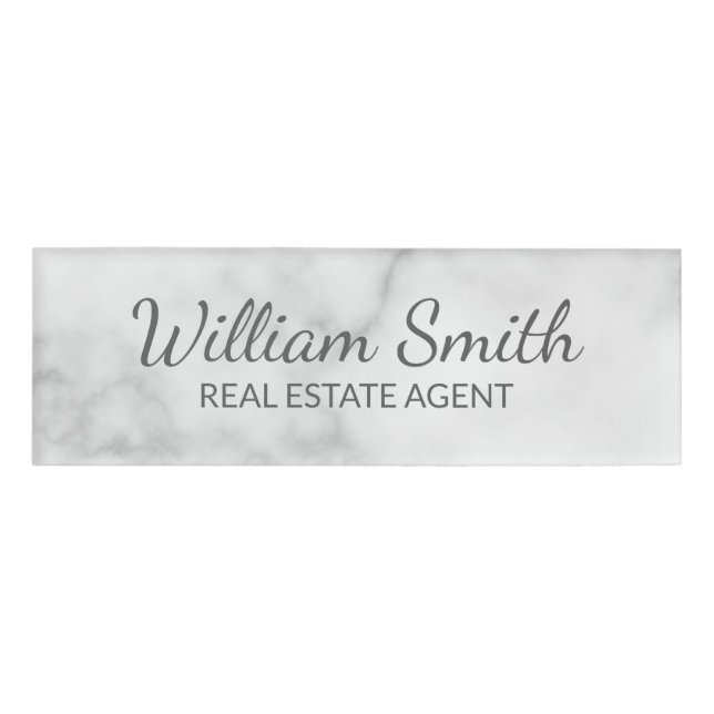 White Marble Modern Professional Personalised Name Tag (Front)