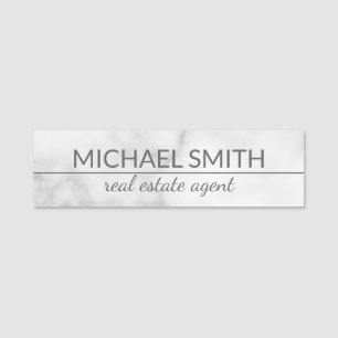 White marble Modern Professional Personalised Name Tag
