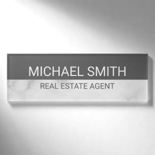 White Marble Modern Professional Personalised Name Tag