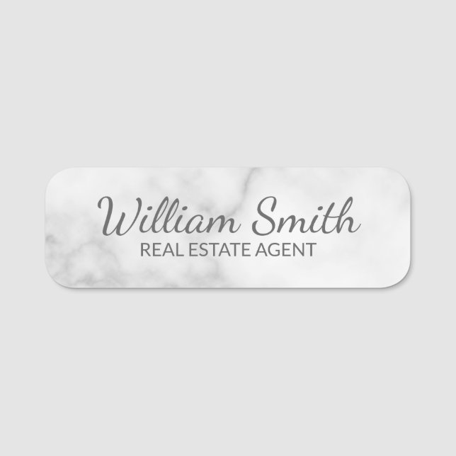 White Marble Modern Professional Personalised Name Tag (Front)