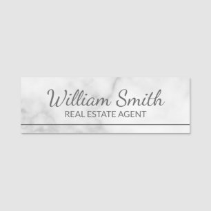 White Marble Modern Professional Personalized Name Tag