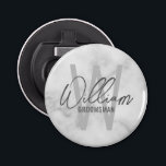 White Marble Modern Script Personalised Groomsmen Bottle Opener<br><div class="desc">Modern Minimalist Personalised Monogram and Name Gifts This design features personalised name in grey modern handwriting script font style and monogram in light grey modern sans serif font style as background, with title in grey modern sans serif font style, on white marble background. Also perfect for best man, maid of...</div>