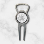 White Marble Modern Script Personalised Groomsmen Divot Tool<br><div class="desc">Modern Minimalist Personalised Monogram and Name Gifts This design features personalised name in grey modern handwriting script font style and monogram in light grey modern sans serif font style as background, with title in grey modern sans serif font style, on white marble background. Also perfect for best man, maid of...</div>