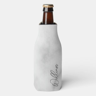 White Marble Modern Script Personalised Name Bottle Cooler