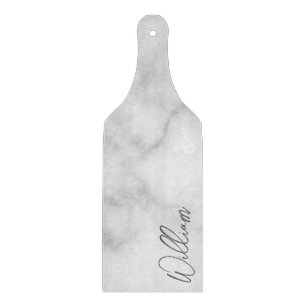 White Marble Modern Script Personalised Name Cutting Board