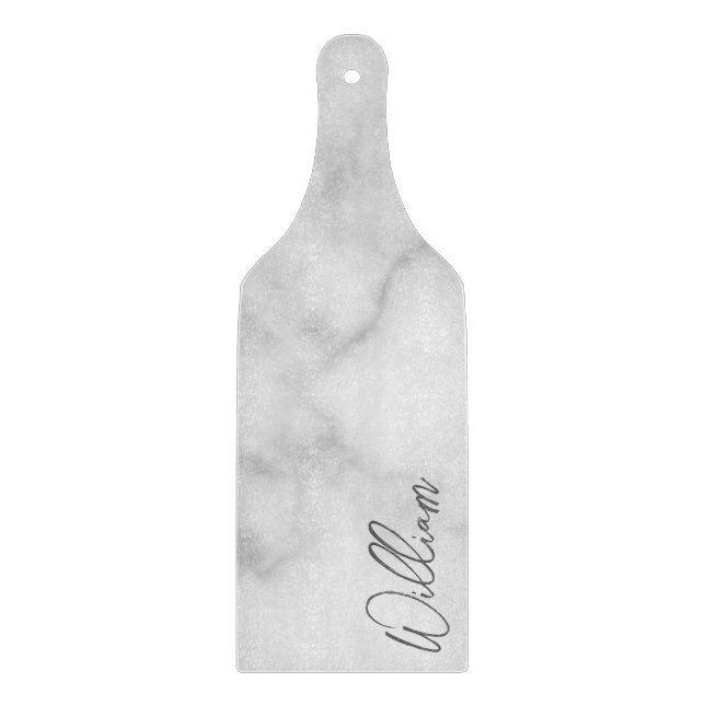 White Marble Modern Script Personalised Name Cutting Board (Front)