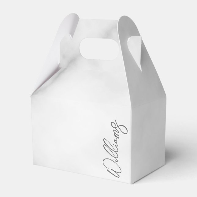 White Marble Modern Script Personalised Name Favour Box (Front Side)