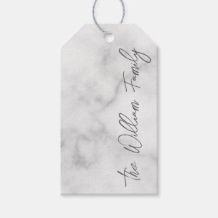 White Marble Modern Script Personalised Name Gift Tags