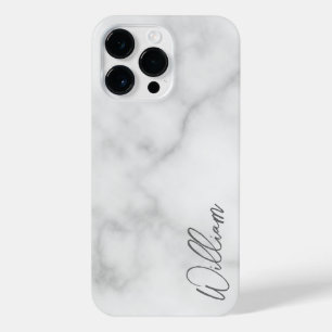 White Marble Modern Script Personalised Name iPhone 14 Pro Max Case