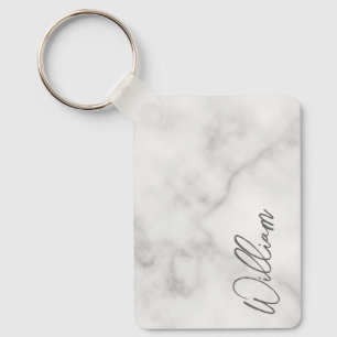 White Marble Modern Script Personalised Name Keych Key Ring