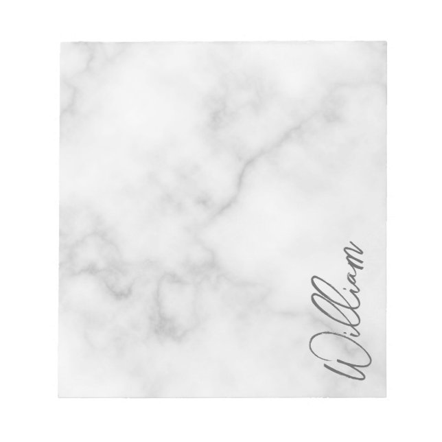 White Marble Modern Script Personalised Name Notepad (Front)