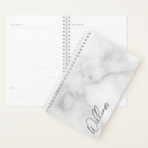 White Marble Modern Script Personalised Name Planner