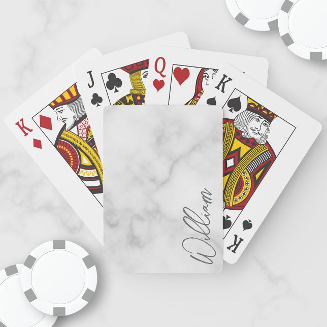 White Marble Modern Script Personalised Name Playing Cards (Creator Uploaded)