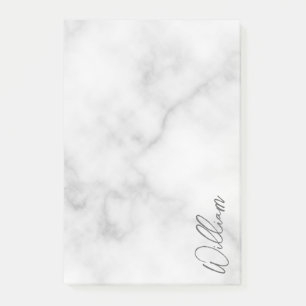White Marble Modern Script Personalised Name Post-it Notes