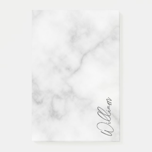 White Marble Modern Script Personalised Name Post-it Notes (Front)