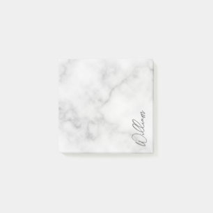 White Marble Modern Script Personalised Name Post-it Notes