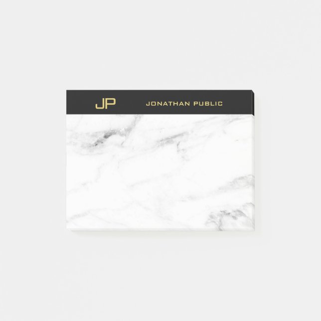White Marble Monogram Gold Text Elegant Template Post-it Notes (Front)